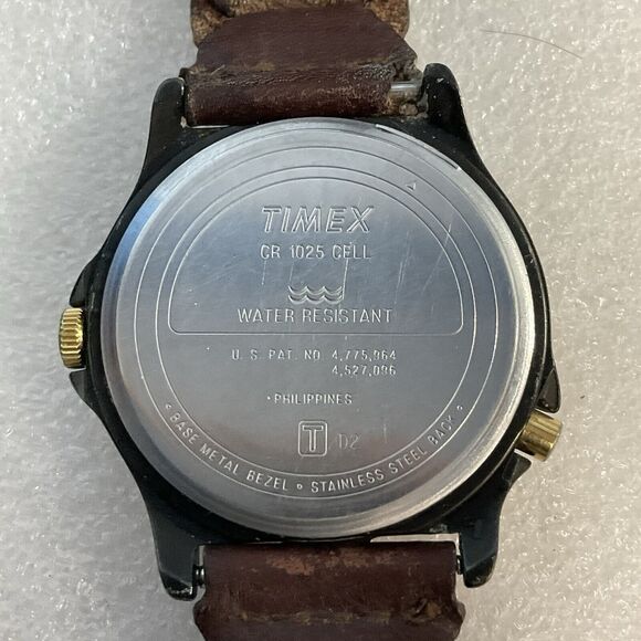 Vtg Timex Watch Men 38mm Indiglo Gold Tone Compass Bezel Leather New Battery - Picture 5 of 16